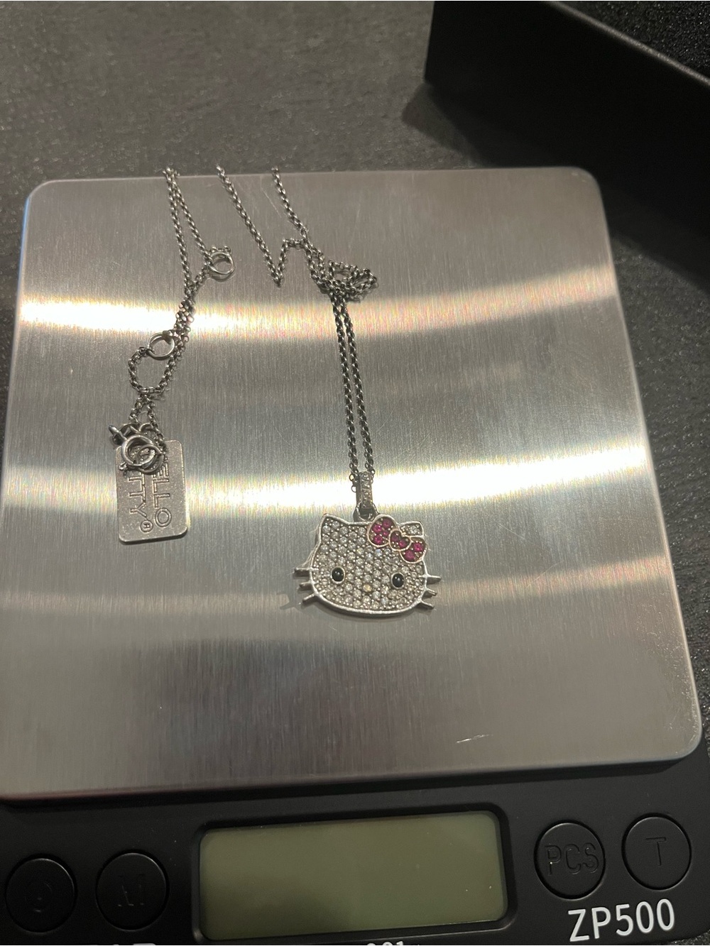 Hello Kitty Vintage Diamonique Sterling Silver Necklace
